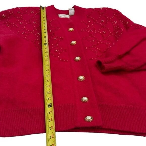 Vintage Sia Bellini Pink Floral Beaded Rabbit Hair Wool Blend Cardigan Luxury M - Picture 11 of 11